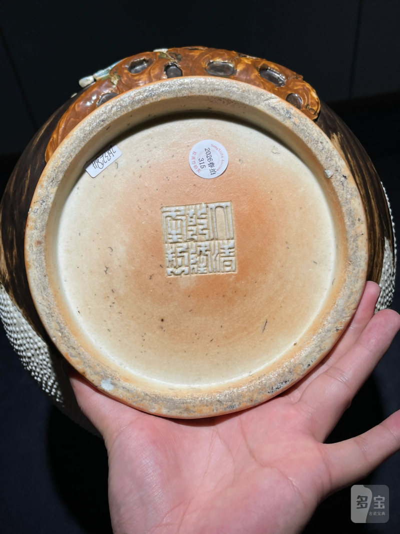 民国 反瓷珍珠地堆塑花卉纹双耳尊 - 图11